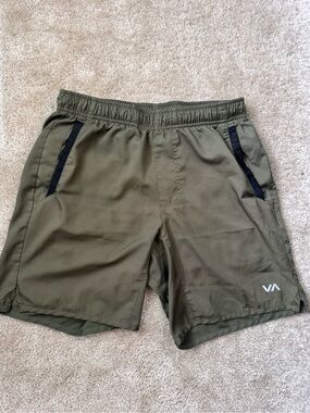 RVCA Olive Green Drawstring Shorts with Black Label